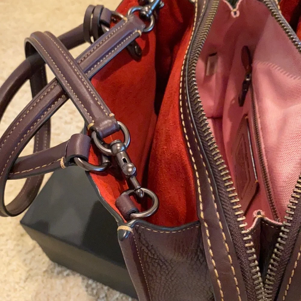 Coach Burgundy Leather Satchel with Red Interior - Picture 6 of 8